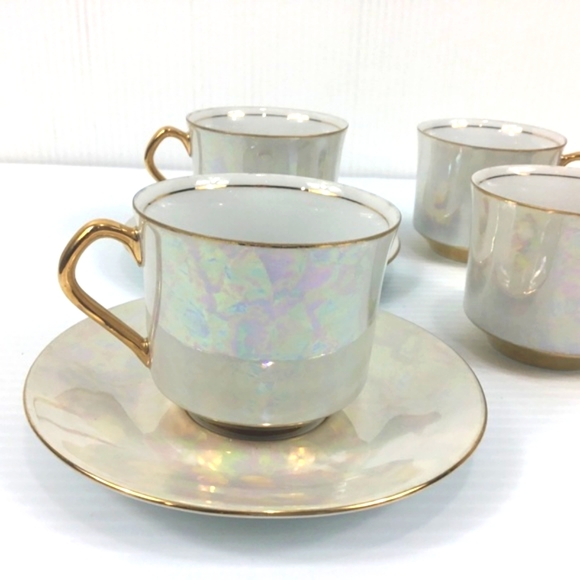 BRAND NEW 10pc Vtg Epiag Czech Mother of Pearl Lusterware Tea/Coffee Set - Picture 3 of 8